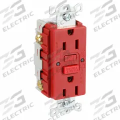 HUBBELL GFCI Receptacle: Duplex, 5-15, Red, GFCI, 125V AC, 15 A, 2 Pole / 3 Wire (MPN GFR15R)