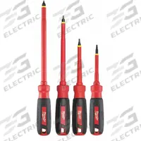 MILWAUKEE Tether Ready Insulated Screwdriver Set: 1-10 Pieces, 4 Pieces, Slotted/Square Tip (MPN 48-22-2205). Key specifications — attr1205274: MILWAUKEE; attr1205269: 1/4 in.