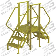TRI-ARC Crossover Bridge: 2.5 ft Platform Ht, Steel, 1,000 lb Load Capacity, Serrated, 3 Steps (MPN 7CY73). Key specifications — Brand: TRI-ARC; Color: Yellow; Tread Type: Serrated.