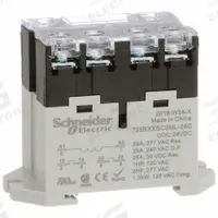 SCHNEIDER Enclosed Power Relay: DIN-Rail & Surface Mounted, 25 A Current Rating, 24V DC, DPST-NO (MPN 725BXXSC3ML-24D). Key specifications — attr211321: SCHNEIDER; attr864598: Square; attr864602: DIN Rail & Top Flange; attr864634: Screw Terminal; attr864642: 725BXXSC3ML-24D; attr869492: 25 A at 240V AC (Resistive Load); attr934629: Harmony™ 725 Power Series.
