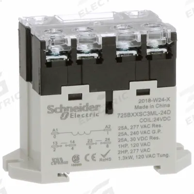 SCHNEIDER Enclosed Power Relay: DIN-Rail & Surface Mounted, 25 A Current Rating, 24V DC - Combination DIN-Rail & Surface-Mounted Relays
