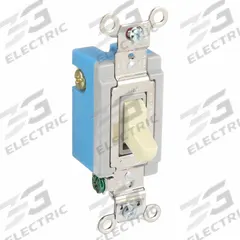 HUBBELL Wall Switch: Toggle Switch, 3-Way, Maintained, Ivory, 120/277V AC, 15 A (MPN HBL1203I). Key specifications — Illuminated: No; Voltage Rating: 120/277V AC.