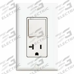 Combination Switch/Outlet: Rocker Switch, 5-20R, White, 120V AC, 20 A (MPN 5636-W). Key specifications — Brand: LEVITON.