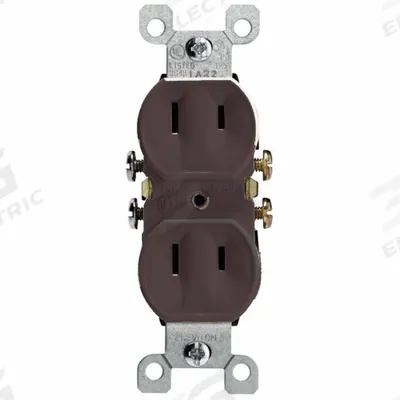 LEVITON Receptacle: Duplex, 1-15, Brown, 125V AC, 15 A, 2 Pole / 2 Wire (MPN 223) - General Purpose Receptacles