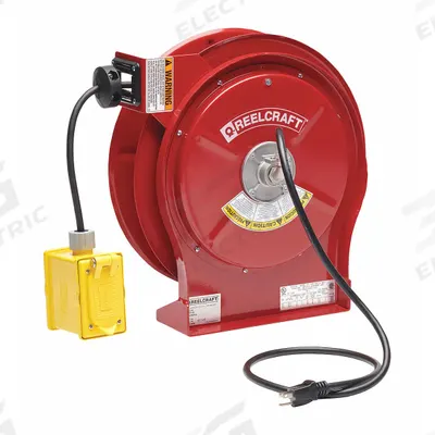 REELCRAFT Extension Cord Reel: Ratchet Lock, 50 ft Cord Lg, 12 AWG, SO, 5-15R Cord Lg - Self-Retracting Cord Reels