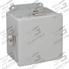HOFFMAN Enclosure: Steel, 4 in x 4 in x 3 in, NEMA 12/13/4, Solid Cover, Hinged (MPN A404CHNF). Key specifications — Closure Method: Clamps; Brand: HOFFMAN; Knockouts: Not Included.
