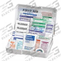 FIRST AID ONLY First Aid Kit and Housing: Vehicle, 10 People Served, 40 Components, Plastic (MPN FAO-320/LAB). Key specifications — Adhesive Bandages Included: (11) Bandages; Application: Vehicle; Brand: FIRST AID ONLY; Housing Color: White; Housing Material: Plastic; Includes Oral or Inhalant Medication: Medication Included; Mountable: Portable; Oral and Inhalant Medicinals Included: (2) Motion Sickness Relievers.
