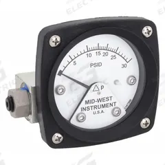MIDWEST INSTRUMENT Differential Pressure Gauge: Back, 1/4 in NPT Female, ±3-2-3% Gauge Accuracy, 120 (MPN 120-AA-00-OO-30P). Key specifications — Sensor Type: Piston; Series: 120; Housing Material: Aluminum; Certificate of Calibration: Not Included; Gauge Accuracy: ±3-2-3%.