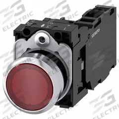 SIEMENS Illuminated Push Button: Illuminated, Flush Profile, Non-Metallic, 22 mm, 1NO/1NC (MPN 3SU1153-0AB20-1FA0). Key specifications — Brand: SIEMENS; Action: Momentary; Series: 3SU; Push Button Material Type: Non-Metallic.