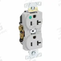 LEVITON Receptacle: Hospital Grade Fed. Spec., Duplex, 5-20R, Gray, 125V AC, 20 A, 2 Pole / 3 Wire (MPN 8300-HGY)