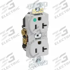 LEVITON Receptacle: Hospital Grade Fed. Spec., Duplex, 5-20R, Gray, 125V AC, 20 A, 2 Pole / 3 Wire (MPN 8300-HGY)