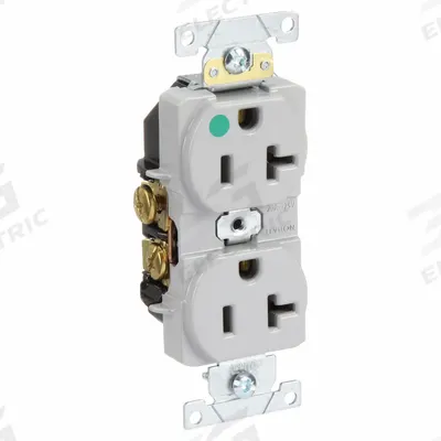 LEVITON Receptacle: Hospital Grade Fed. Spec., Duplex, 5-20R, Gray, 125V AC, 20 A - General Purpose Receptacles