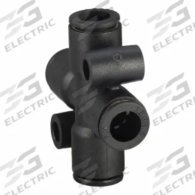 LEGRIS Push-Fit Cross Fitting: 5/16 in OD x 5/16 in OD x 5/16 in OD x 5/16 in OD Size, Black - Nylon & Nickel-Plated Brass Tube Fittings