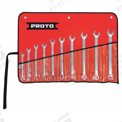 PROTO Combination Wrench Set: Alloy Steel, Chrome, 10 Tools - Metric 6-Point Combination Wrench Sets
