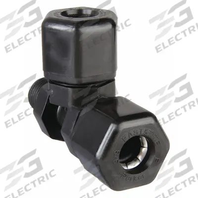 PARKER Compression Tee Fitting: 3/8 in OD x 3/8 in OD x 1/4 in Pipe Size - Polypropylene Compression Tube Fittings