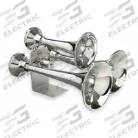 WOLO Air Horn: 12V DC, Low Tone, Air, Silver, Chrome Plated, 152 dB Sound Level - Max, Trumpet Horn (MPN 837). Key specifications — Type: Low Tone; Brand: WOLO; Compatible Vehicle Type: Trucks; Finish: Chrome Plated; Includes: Heavy Duty 12 V Electric Solenoid Valve; Color: Silver.