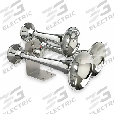 WOLO Air Horn: 12V DC, Low Tone, Air, Silver, Chrome Plated, 152 dB Sound Level - Max - Air-Powered Horns