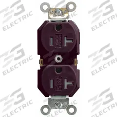 LEVITON Receptacle: Duplex, 5-20, Brown, 125V AC, 20 A, 2 Pole / 3 Wire (MPN TBR20)