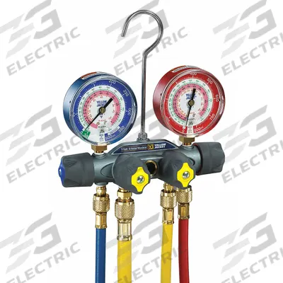 YELLOW JACKET Manifold Gauge: 4 Valves, 4 Hoses, Series Titan - Analog Manifold Gauge Kits