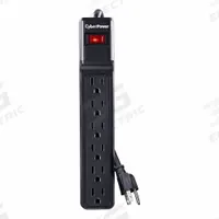 CYBER POWER Outlet Strip: 6 Outlets, 4 ft Cord Lg, 900 J Rated Energy, 15 A Current, UL 1449, Black (MPN CSB604). Key specifications — Brand: CYBER POWER; Mounting Style: Keyhole.