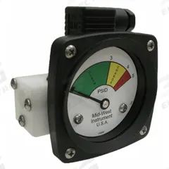 MIDWEST INSTRUMENT 3-Color Differential Pressure Indicator: 1,000 psig Max. Static Pressure, 522 (MPN 522P-005-LA). Key specifications — Brand: MIDWEST INSTRUMENT; Accuracy: ±5% of Full Scale; Sensor Material: Buna-N; Housing Material: Acetal Plastic; Transition Points: 0 psid to 3 psid (Green) / 3 psid to 4 psid (Yellow) / 4 psid to 5 psid (Red).