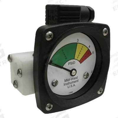 MIDWEST INSTRUMENT 3-Color Differential Pressure Indicator: 1,000 psig Max - Differential Pressure Indicators with Switch