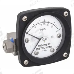 MIDWEST INSTRUMENT Differential Pressure Gauge: Back, 1/4 in NPT Female, ±3-2-3% Gauge Accuracy, 120 (MPN 120-SA-00-OO-30P). Key specifications — Sensor Type: Piston; Series: 120; Housing Material: 316L Stainless Steel; Certificate of Calibration: Not Included; Gauge Accuracy: ±3-2-3%.