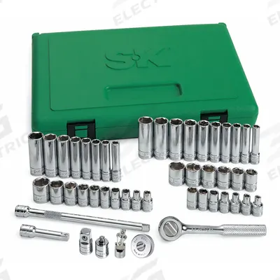 SK PROFESSIONAL TOOLS Socket Wrench Set: 1/4 in Drive, 48 Piece, 6-Point - SAE & Metric Socket Sets with Drive Tools