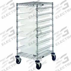 QUANTUM STORAGE SYSTEMS Bin Cart: 1,200 lb, 7 Bins/Tubs, 2 Shelves, Clear, Clear, 1 Usable Sides (MPN BC212439M2CL). Key specifications — Color: Clear; Includes: (2) Donut Bumpers; Caster/Wheel Configuration: (2) Swivel; Bin Color: Clear; Brand: QUANTUM STORAGE SYSTEMS.