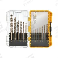 DEWALT Jobber Length Drill Bit Set: 14 Pc, 1/16" to 3/8", 135° Pilot Point, TiN-Coated Cobalt (MPN DWA1240). Key specifications — attr1236168: ToughCase®+.