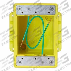 LEVITON Electrical Box: Glass-Filled Polyester, Rectangular, 1 Gangs, 1/2 in Hub Size, Yellow (MPN 452CR-4). Key specifications — Color: Yellow; Brand: LEVITON.