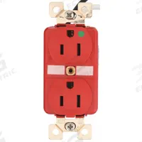 BRYANT Receptacle: Hospital Grade Fed. Spec., Duplex, 5-15R, Red, 125V AC, 15 A, 2 Pole / 3 Wire (MPN BRY8200RTR)