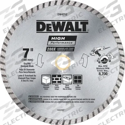 DEWALT Diamond Saw Blade: Masonry, 7 in Blade Dia., 7/8 in Arbor Size, Dry, For Angle Grinder - Concrete & Asphalt-Cutting Blades