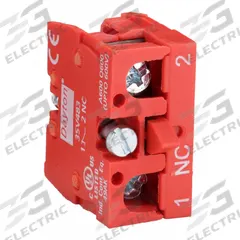 DAYTON Contact Block: 22 mm Panel Mounting Size, 1NC, Momentary (MPN 35V483). Key specifications — Color: Black/Red; Switch Action: Momentary; Brand: DAYTON.