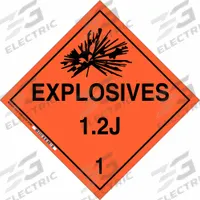 BRADY DOT Container Placard: Explosives 1.2 J 1, 10 3/4 in x 10 3/4 in, 10 3/4 in Label Ht, Placard (MPN 63351). Key specifications — Brand: BRADY; Message: Explosives 1.2 J 1.