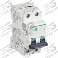SCHNEIDER IEC Supplementary Protector: 40 A Amps, 500V DC, 5kA at 250V DC, Screw Clamp, C60H-DC, C (MPN M9U21240). Key specifications — Terminal Connection: Screw Clamp; AC Voltage Rating: Not Rated; Curve Type: C; DC Voltage Rating: 500V DC; Max. AIR Rating: 5kA at 250V DC; Series: C60H-DC; Brand: SCHNEIDER.