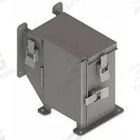 Wireway 90 Degree Elbow: 4 in Wd, 4 in Ht, 4 in, Hinged Cover with Quick-Release Latches, Steel (MPN F44LE9KT). Key specifications — Cover Location: Outside; Brand: HOFFMAN; With Knockouts: No.