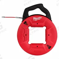 MILWAUKEE Fish Tape: 100 ft Lg, Manual Wind Tape Retraction, Spiral Tape Shape, Leader End Style (MPN 48-22-4195). Key specifications — attr306624: Spiral; attr306613: 48-22-4195; attr306630: Internal Rotating; attr306631: Winder Slide; attr306622: Polyester; attr306623: Polyester; attr306616: MILWAUKEE; attr542118: Manual Wind.