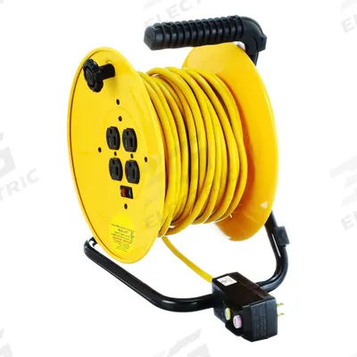 APPROVED VENDOR Extension Cord Reel: 80 ft Cord Lg, 14 AWG, 5-15R Retractable End, SJTW - Hand-Winding Cord Reels