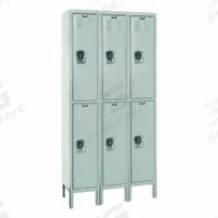 HALLOWELL Locker: 12 in x 12 in x 78 in, Louvered, 2 Tiers, 3 Units Wide, Combo/Padlock, Gray, Steel (MPN U3228-2PL). Key specifications — Brand: HALLOWELL; Locker Color: Gray; Lock Type: Combination/Padlock; Door Type: Louvered; Locker Material: Steel; Assembled: Unassembled; Number Plate Included: Yes.