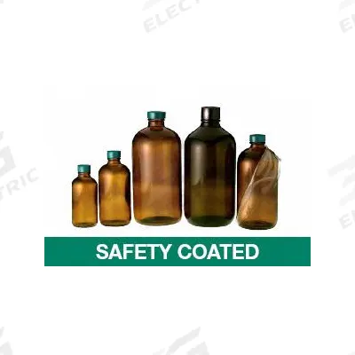QORPAK Sampling Bottle: 480 mL, Amber, 28-400, Urea, 60, F217/PTFE - Safety Coated Narrow Mouth Round Glass Lab Bottles