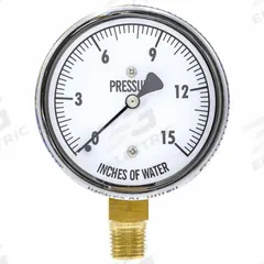 WGTC Differential Pressure Gauge: Bottom, 1/4 in NPT Male, ±1.5% Gauge Accuracy, 25KL4, IP52, Brass (MPN 25KL4LBW). Key specifications — Sensor Type: Schaffer Diaphragm; Series: 25KL4; Certificate of Calibration: Not Included; Gauge Accuracy: ±1.5%.