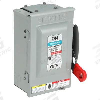 Siemens Solar Safety Disconnect Switch: Non-Fusible, 30 A, 600V DC, Indoor/Outdoor - Non-Fusible Disconnect Switches
