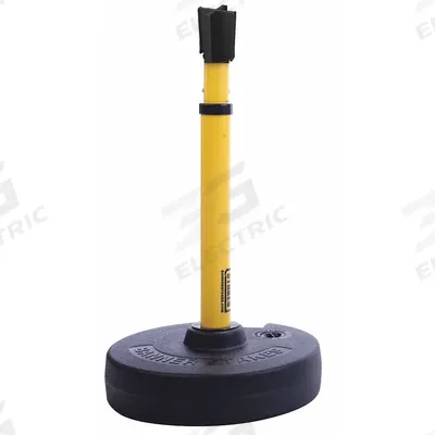 BANNER STAKES Barrier System Receiver Post: Round Flat, 16 in Post Ht, Yellow, Plastic - Fillable-Base Receiver Posts for Retractable Belt Barriers