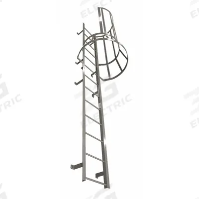 COTTERMAN Fixed Ladder with Safety Cage: 19 ft Overall Ht, 26 in Overall Wd, Steel - Safety Cage Fixed Ladders