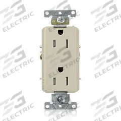 LEVITON Receptacle: Decorator Duplex, 5-15, Ivory, 125V AC, 15 A, 2 Pole / 3 Wire (MPN TDR15-I)