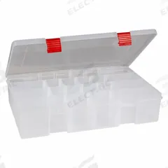 PLANO MOLDING Compartment Box: 14 in x 9 in x 2 in, Clear, 15 Compartments, 9 Adj Dividers, Latch (MPN PLASV373). Key specifications — Color: Clear; Brand: PLANO MOLDING; Material: Plastic.