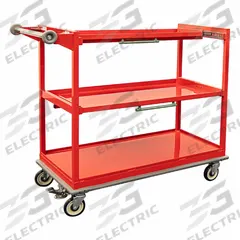 NEW AGE INDUSTRIAL Utility Cart: 800 lb, 25 in L x 45 in W Shelf, 3 Shelves, Red, Flat, Red Aluminum (MPN 54051RED). Key specifications — Caster/Wheel Configuration: Rigid; Brand: NEW AGE INDUSTRIAL; Caster Wheel/Tread Material: Polyurethane.