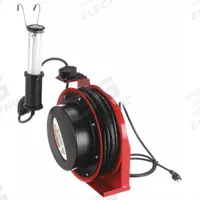 REELCRAFT Extension Cord Reel with Hand Lamp: 50 ft Cord Lg, 16 AWG, SJTOW, 930 lm, 5-15P Feeder End (MPN L 4050 163 10). Key specifications — attr1327204: REELCRAFT; attr1327206: 5-15P; attr1327208: 5-15R; attr1327197: 125V AC.