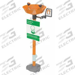 GUARDIAN EQUIPMENT Plumbed Eyewash: Std, Floor Mnt, Eyes Coverage, Uncovered, Plastic Bowl (MPN G1825P). Key specifications — Activation: Push Plate; Brand: GUARDIAN EQUIPMENT.